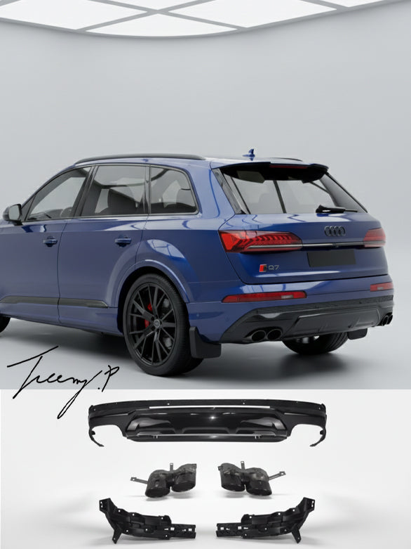 Audi Q7 4M (2020+) Rear Diffuser Matte Black & Black Tailpipe Tips SQ7 ...