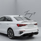 Gloss black RS3-style rear diffuser with black exhaust tips installed on a 2021-2024 Audi A3 Saloon (8Y)
