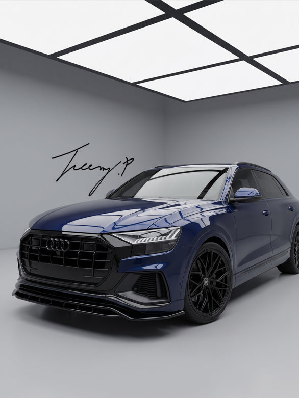 Audi Q8 S Line gloss black front bumper lip splitter
