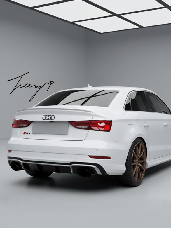 Gloss Black RS3 Style Rear Diffuser With Silver Tips For Audi A3 8V Saloon 2013-2016