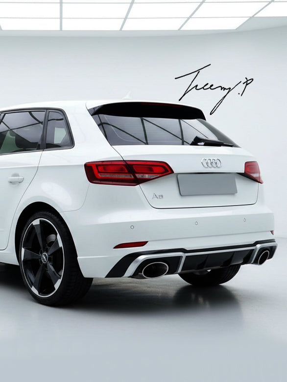 Gloss Black RS3 Style Rear Diffuser With Silver Tips For Audi A3 8V Facelift 2017-2020