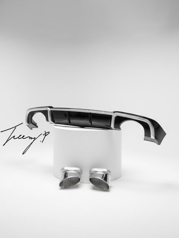 Gloss Black RS3 Style Rear Diffuser With Silver Tips For Audi A3 8V Facelift 2017-2020