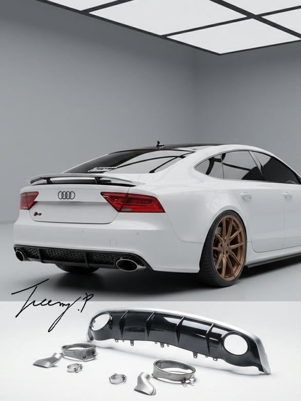 Audi A7 2016-2018 RS7 style rear diffuser gloss black with black tailpipes
