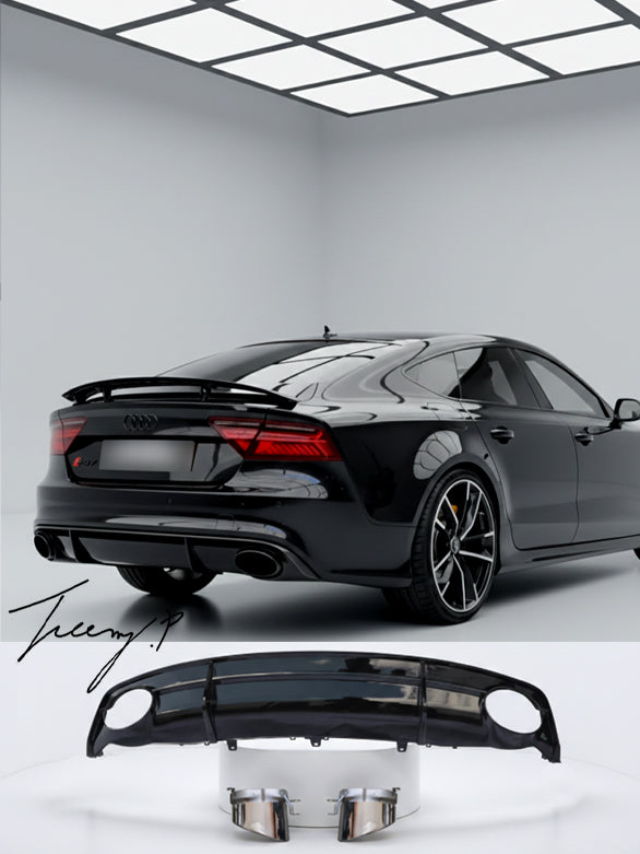 Audi A7 S-Line Facelift 2014–2017 RS7 style rear diffuser gloss black with silver tips
