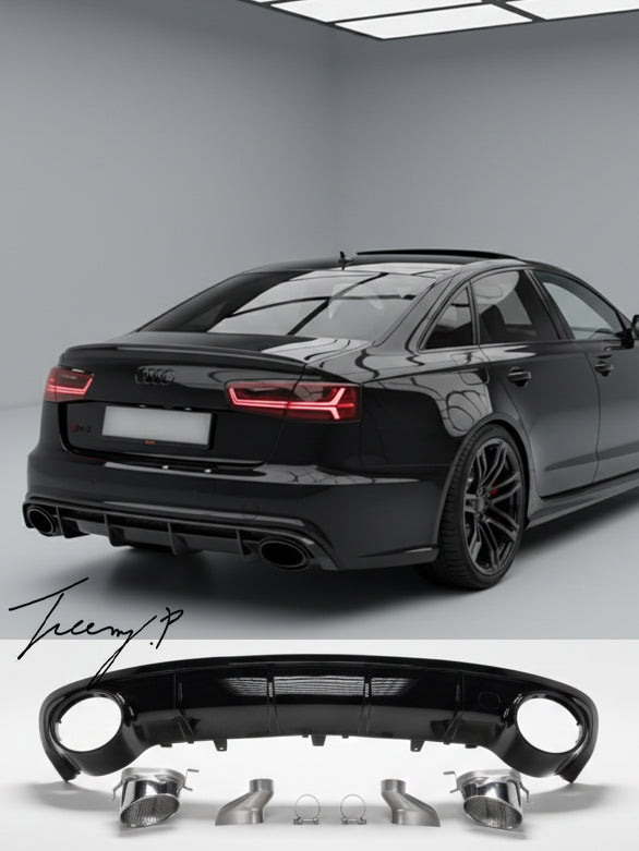 Audi A6 C7 Facelift 2015-2018 RS6 style rear diffuser gloss black with silver tips
