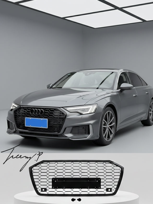 Audi A6 C8 (2018+) RS6 style front grille gloss black honeycomb mesh
