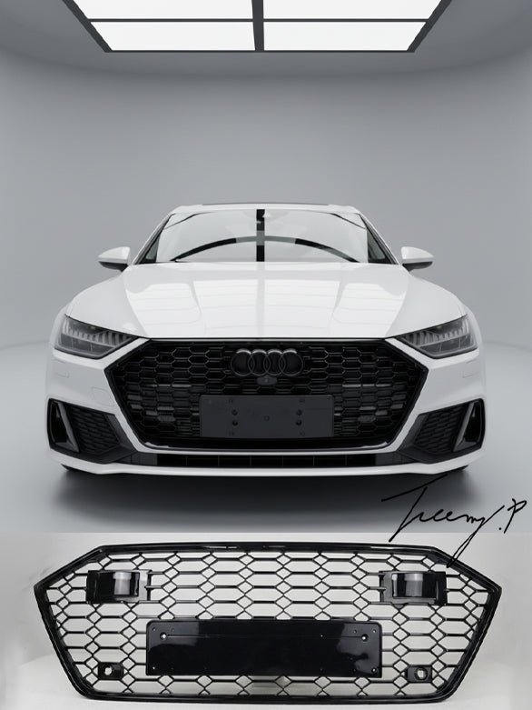 Audi A7 S7 (2018–2023) RS7 style front grille gloss black honeycomb mesh

