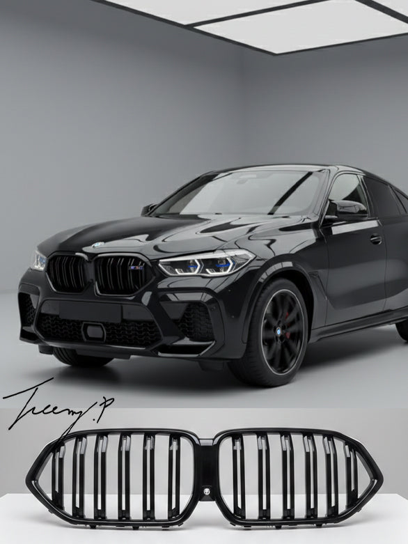 Gloss Black Double Slat Front Kidney Grille For BMW X6 G06 2019-2023 OEM Fit