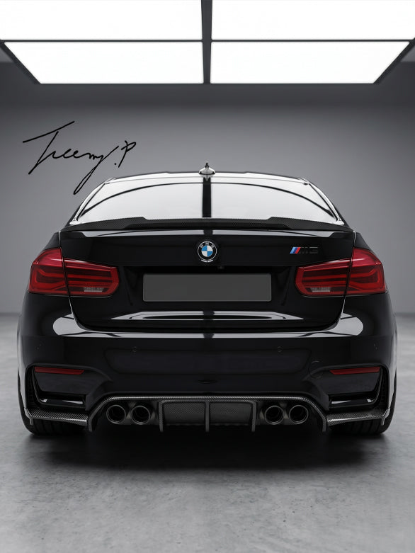 V style carbon look rear diffuser valance for BMW F80 M3 and F82 M4 2015 to 2020
