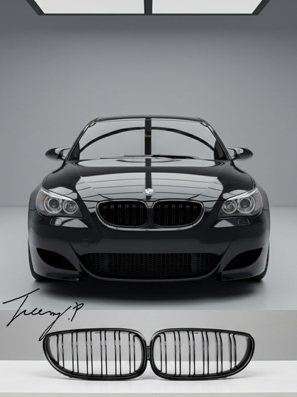 BMW 5 Series E60 (2004–2010) gloss black double slat front kidney grilles
