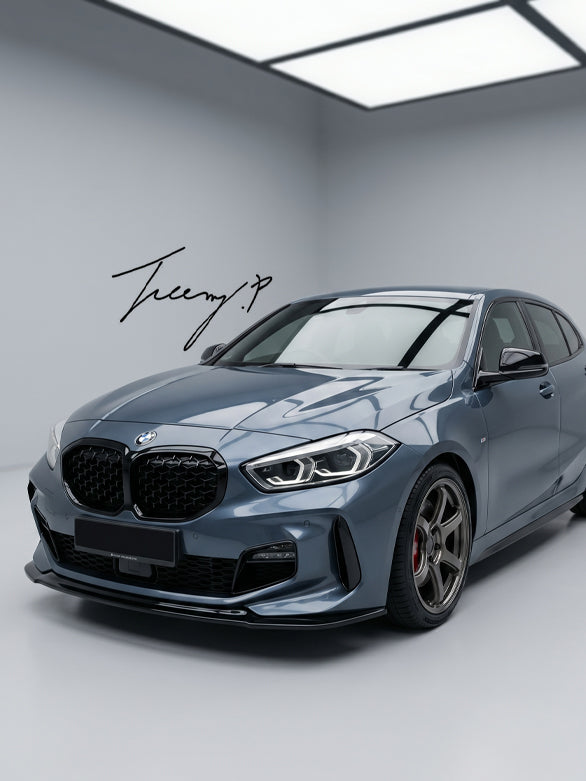Black front splitter spoiler upgrade for BMW 1 Series F40 sporty bumper styling