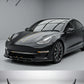 Aero style 4-piece gloss black front bumper splitter for Tesla Model 3 (2017–2022).