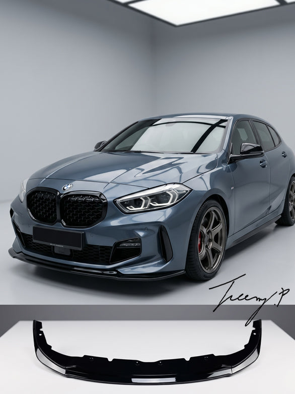 Black front splitter spoiler upgrade for BMW 1 Series F40 sporty bumper styling