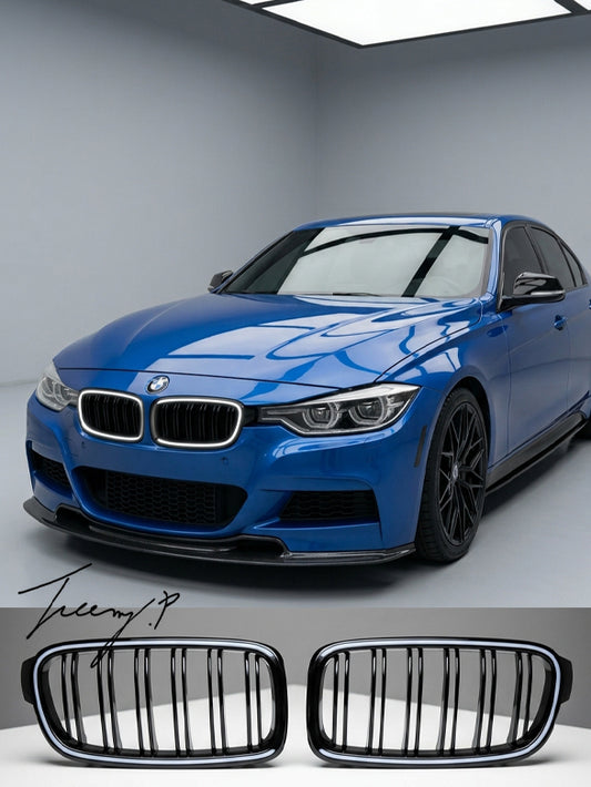 BMW 3 Series F30 F31 2012-2019 front gloss black double slat 6000K LED kidney grille