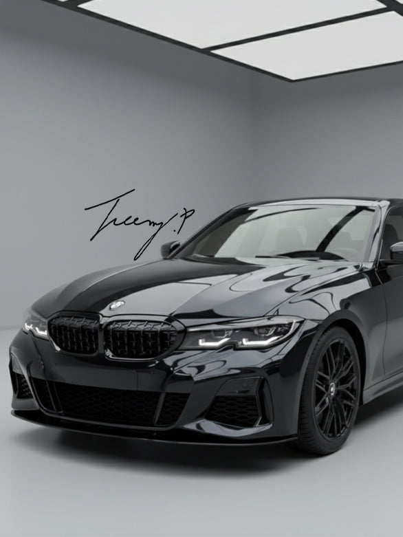 Gloss black full diamond-style front kidney grille installed on a 2019-2022 BMW 3 Series G20 / G21