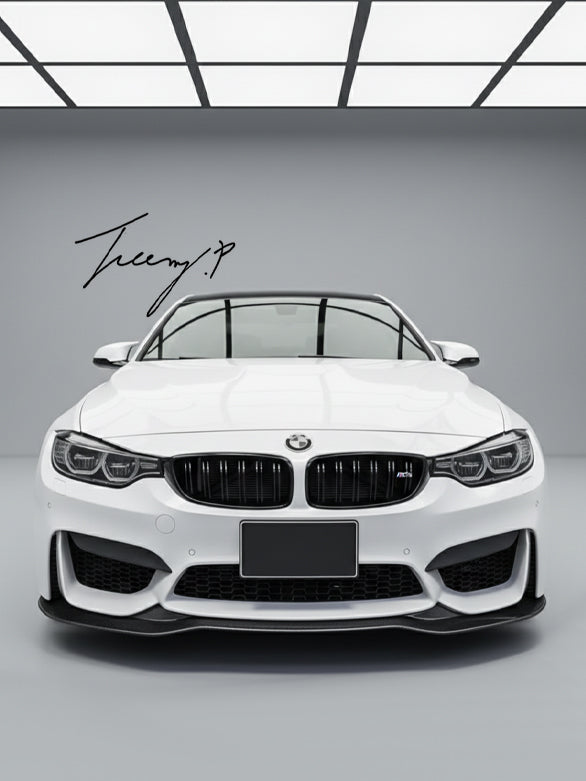 Gloss black front kidney grilles installed on a 2014-2020 BMW 4 Series / M3 / M4 F32 / F33 / F36 / F80 / F82 / F83