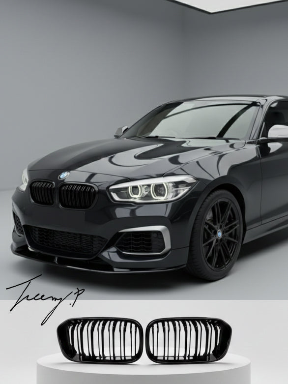 BMW 1 Series F20 gloss black double slat front kidney grilles
