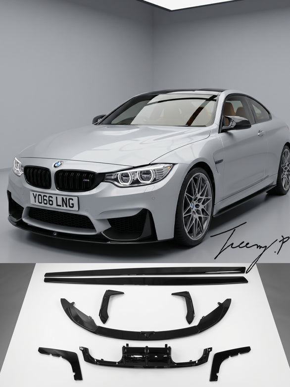 gloss black splitter body kit front lip rear diffuser and spoiler for BMW M3 F80 and M4 F82 F83 2013 to 2018
