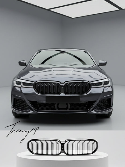 BMW 5 Series G30 G31 LCI gloss black double slat front kidney grille
