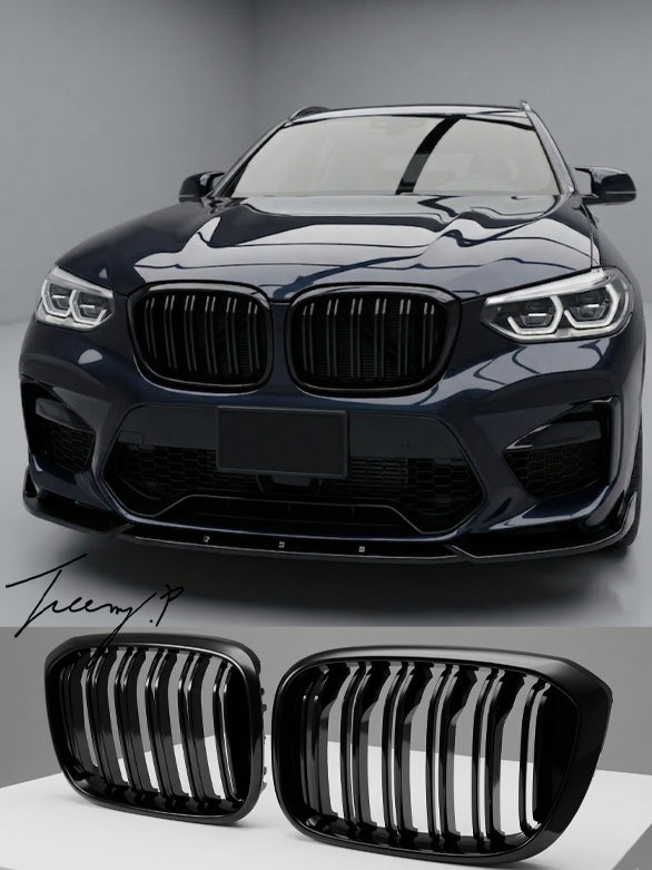 Gloss black dual twin slat front kidney grille for BMW X3 G01 and X4 G02 2023 onwards
