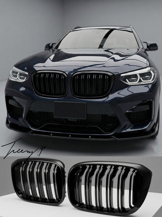 Gloss black dual twin slat front kidney grille for BMW X3 G01 and X4 G02 2023 onwards
