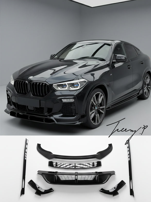 Gloss Black Aero Body Kit Splitter Diffuser Side Skirts For BMW X6 G06 2019-2025