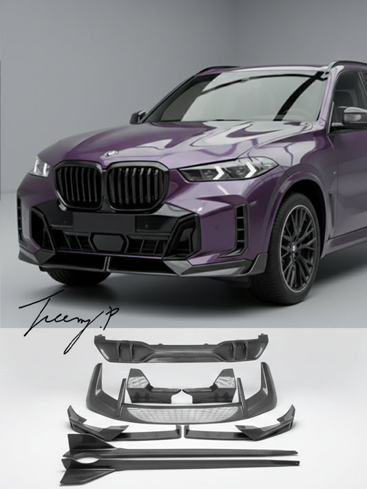 Carbon look aero body kit with splitter diffuser skirts and spoiler for BMW X5 G05 LCI 2023 plus
