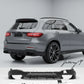Gloss black GLC63 AMG style rear diffuser with quad exhaust tailpipes installed on a 2016-2019 Mercedes-Benz GLC-Class X253.