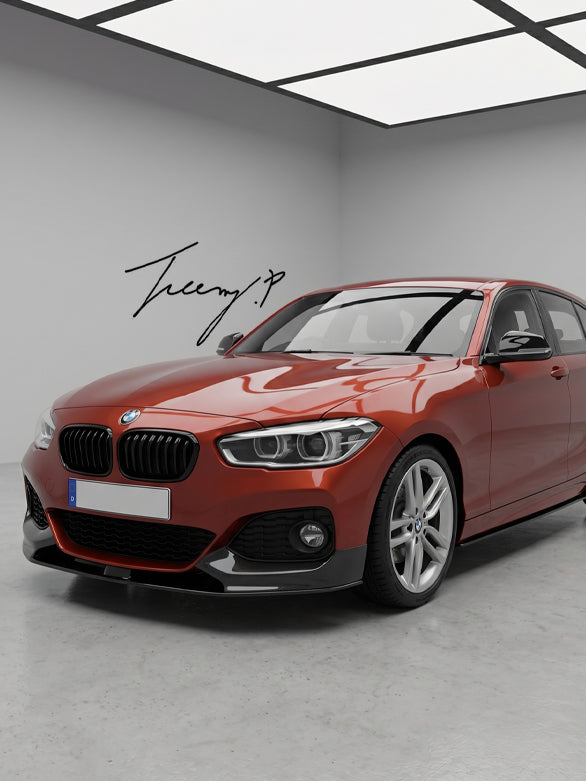 Front lip splitter spoiler body kit installed on a 2015-2018 BMW 1 Series M Sport LCI F20 / F21