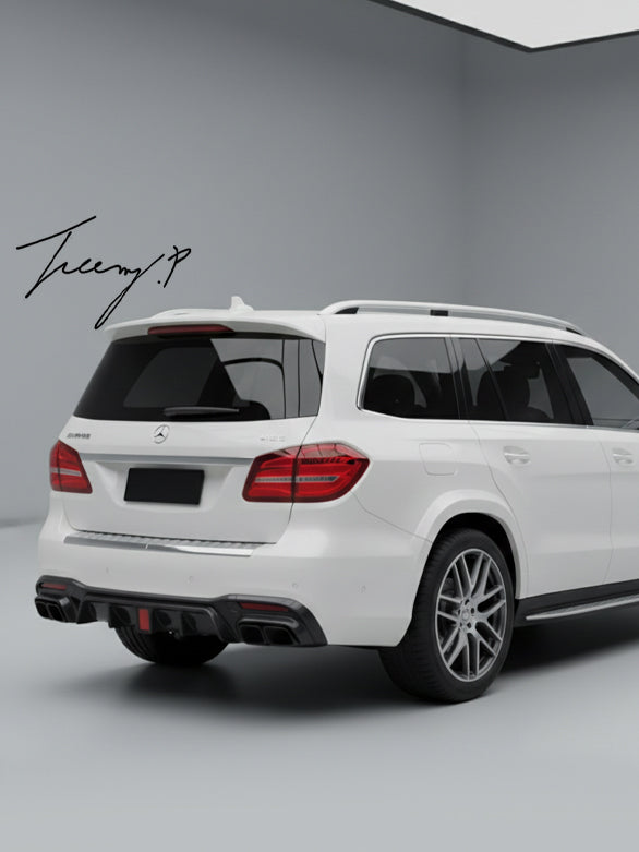 Black rear diffuser with light and tailpipes for Mercedes GLE GLS W166 X166 2015 to 2019
