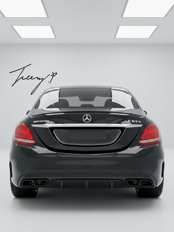 Gloss black C63 look rear diffuser with tail pipe for Mercedes C Class W205 2015 plus
