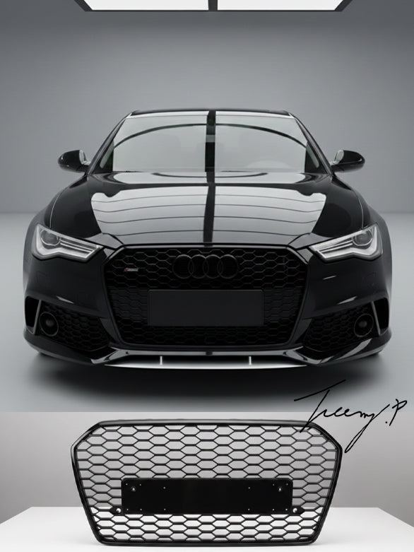 Audi A6 S6 C7 RS6 look gloss black honeycomb front grille 2015 to 2018

