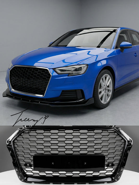 Audi S3 8V RS3 style gloss black honeycomb grille upgrade 2017–2020
