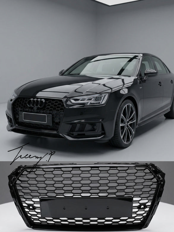 Audi A4 B9 S Line RS style gloss black grille upgrade 2015 to 2019 aggressive honeycomb design
