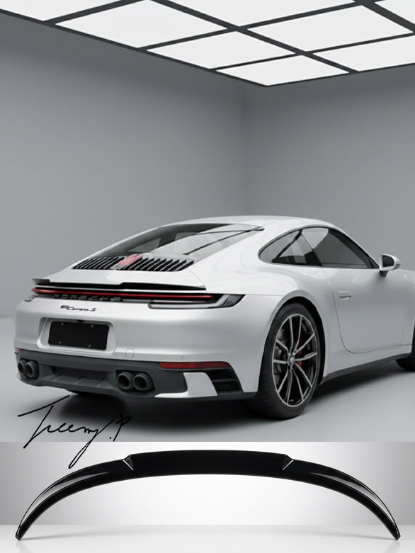 Gloss black rear boot lip spoiler for Porsche 911 Carrera 992 2019+
