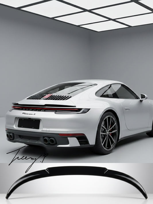 Gloss black rear boot lip spoiler for Porsche 911 Carrera 992 2019+

