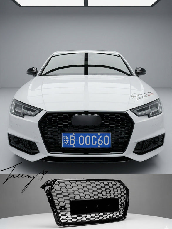 Audi A4 B9 Avant RS4 style front grille honeycomb design gloss black 2015 to 2019
