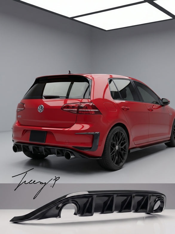 Gloss black big fin rear diffuser for VW Golf MK7.5 GTI 2017 to 2019 aggressive sporty styling

