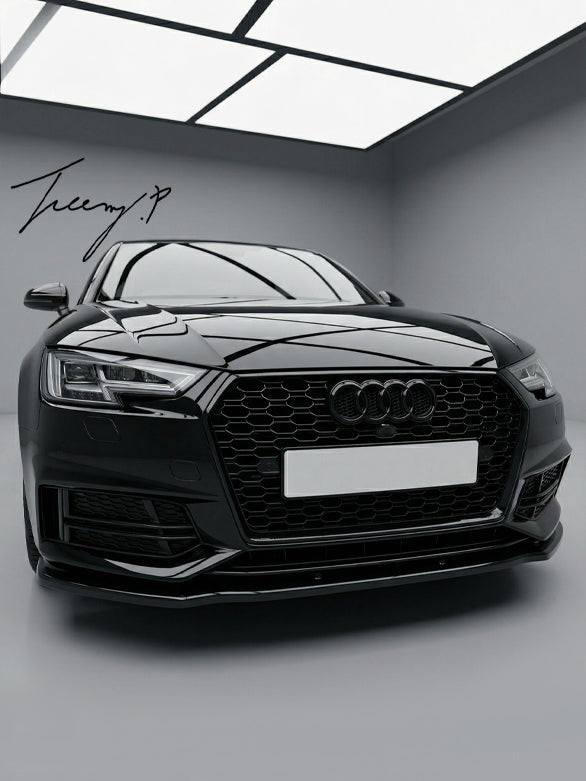 Audi A4 B9 S Line gloss black front splitter lip 2016 to 2023 sporty low profile design
