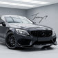 Gloss black C43 look rear diffuser, front splitter, and side skirts body kit installed on a 2016-2021 Mercedes C-Class C205 Coupe