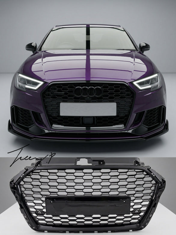 Audi S3 8V RS style gloss black honeycomb radiator bumper grille upgrade 2012–2016
