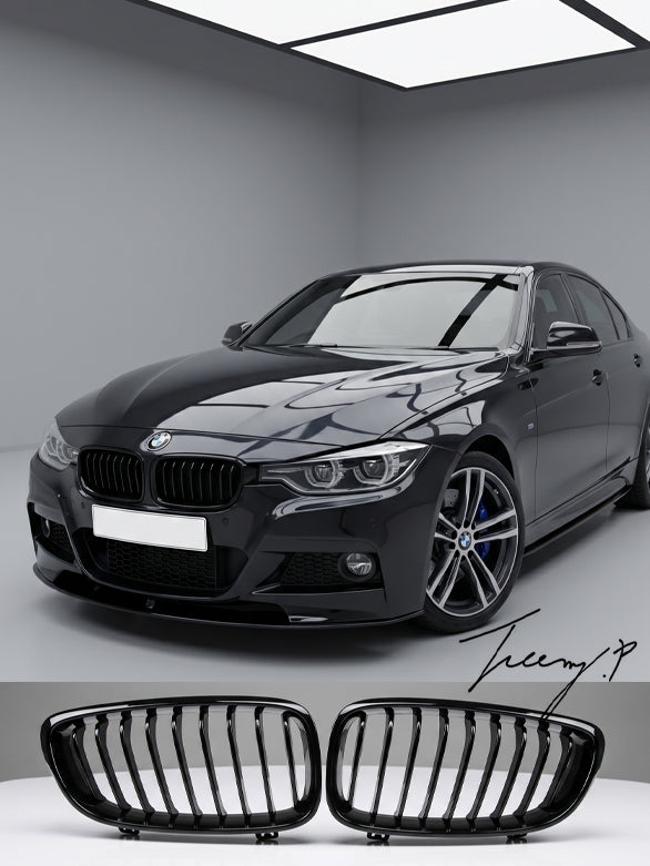matte black performance front kidney grilles pair for BMW 3 Series F34 GT 2013 to 2019

