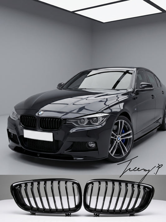 matte black performance front kidney grilles pair for BMW 3 Series F34 GT 2013 to 2019
