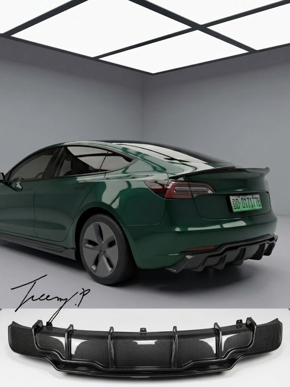 Tesla Model 3 carbon rear bumper diffuser 2017 to 2021
