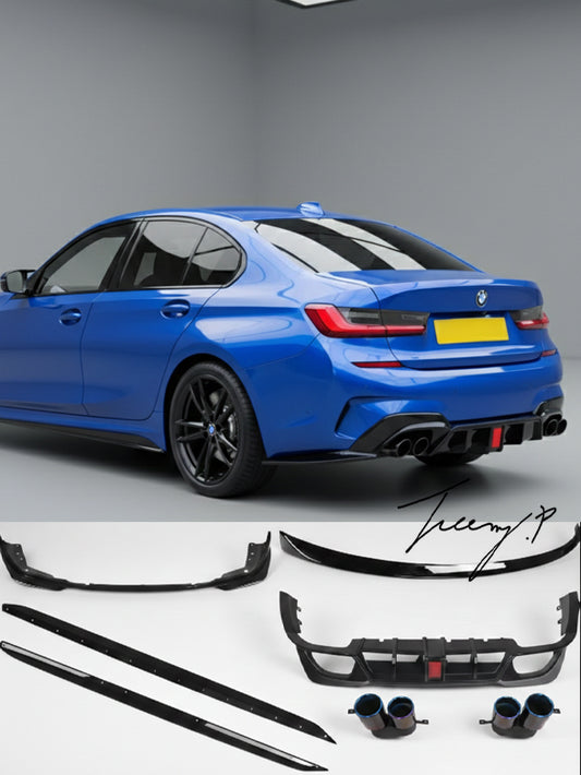 BMW 3 Series G20 M body kit with front splitter and rear diffuser

