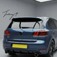 Gloss black rear blade fin diffuser and side splitters body kit installed on a 2008-2013 Volkswagen Golf GTI MK6