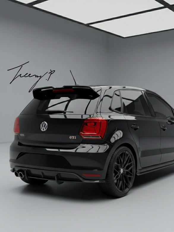 Gloss black Oettinger-style rear roof spoiler installed on a 2009-2017 Volkswagen Polo MK5 (6R / 6C / GTI / R)