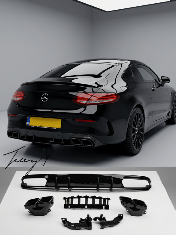 Mercedes C Class W205 gloss black rear diffuser