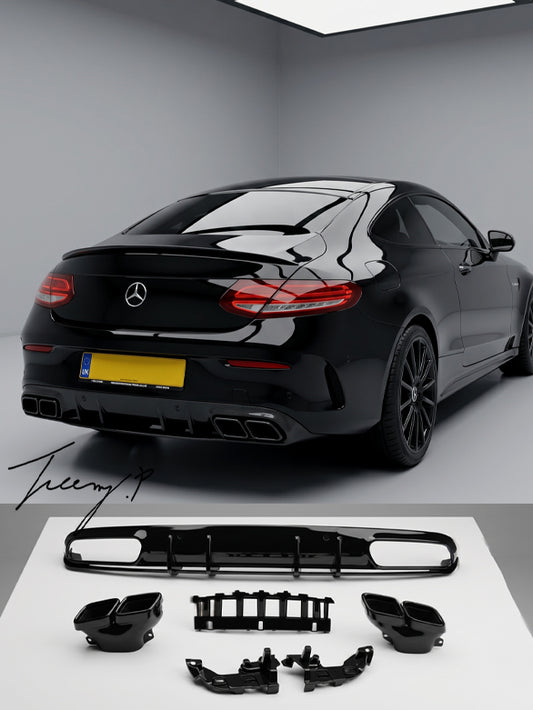 Mercedes C Class W205 gloss black rear diffuser