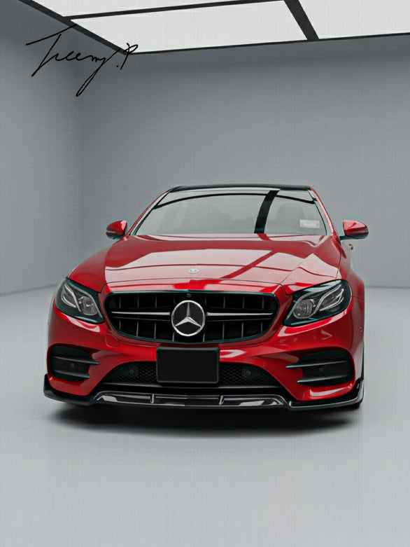 Gloss black AMG Line front splitter for Mercedes E-Class W213/C238 (2016–2020).